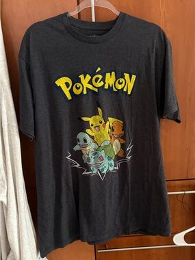 Pokemon Black Short Sleeve Tee with Yellow Logo and Multicolor Characters